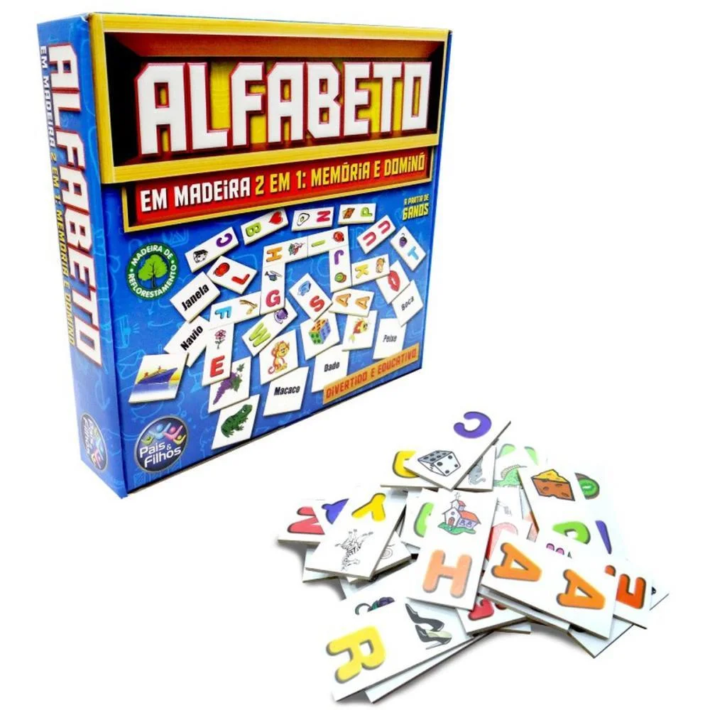 Brinquedo Pedagogico Madeira Alfabeto Domino E Memoria Pais E Filhos (Unidade)