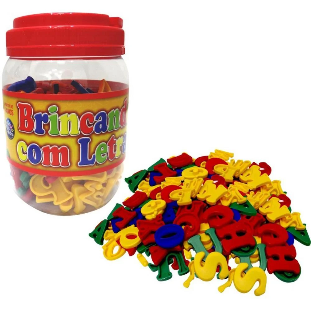 Brinquedo Pedagogico Brincando C/ As Letras 173Pcs Pais E Filhos (Pote)