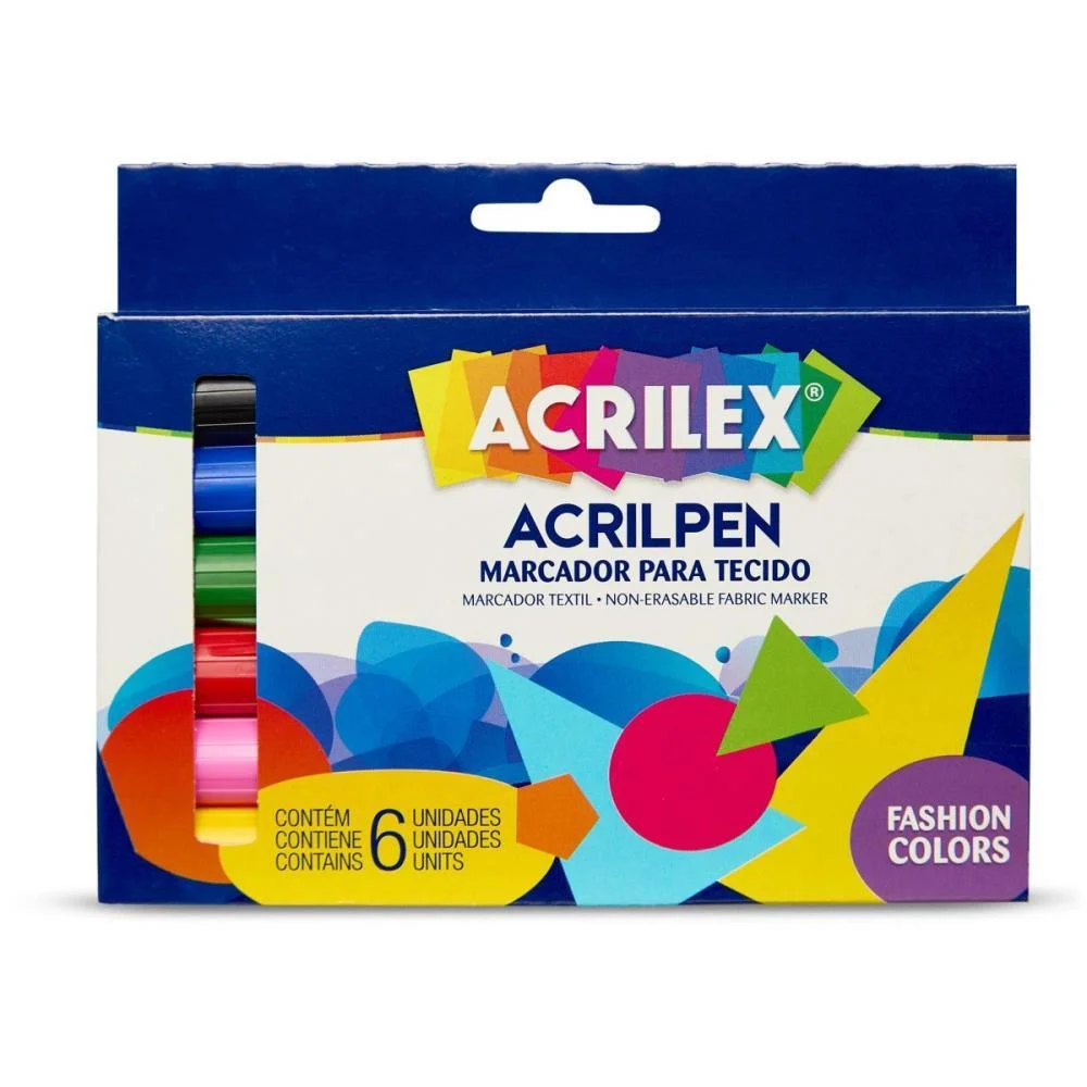 Caneta Para Tecido 6 Cores Sortidas Acrilpen Acrilex (Cx.c/03)
