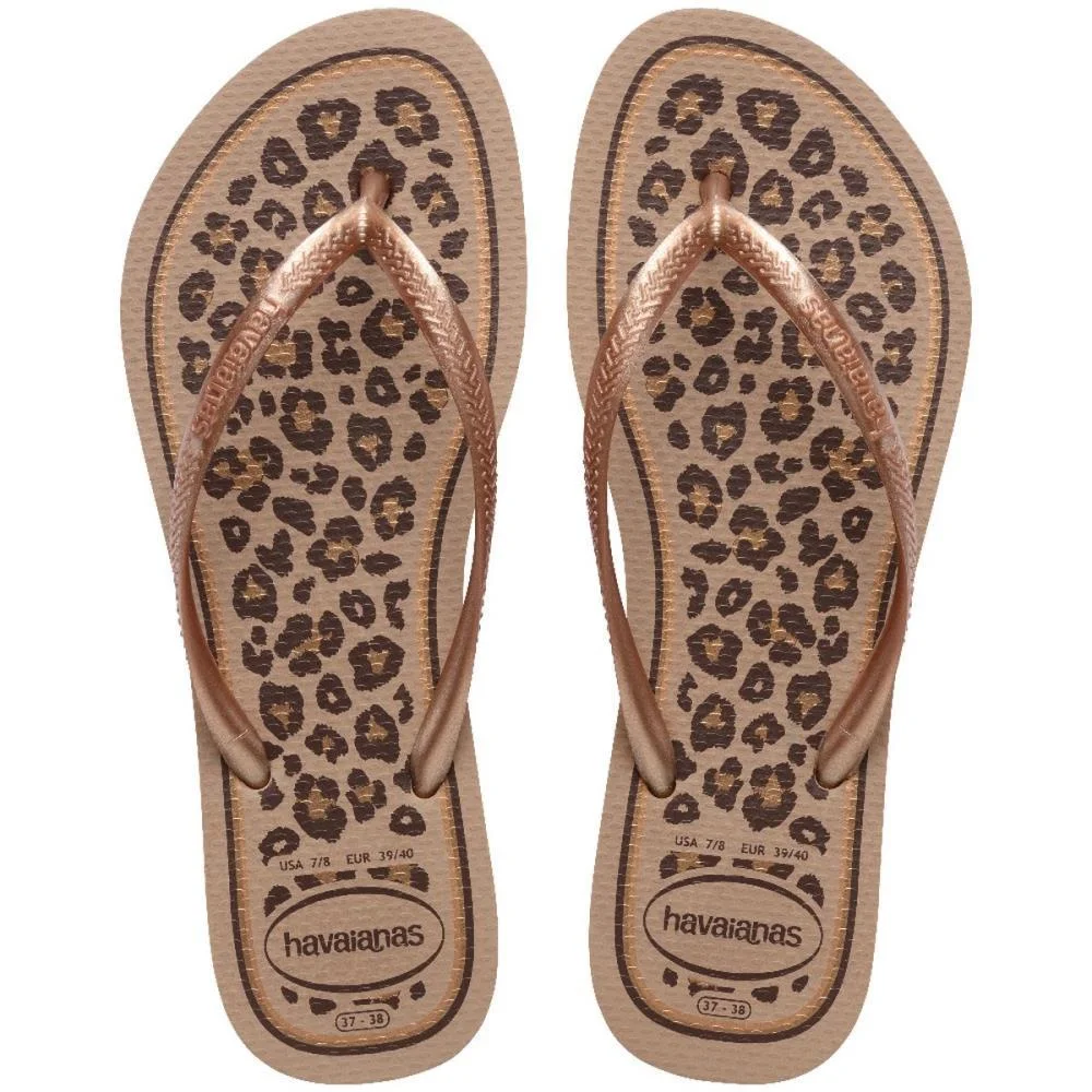 Chinelo Havaianas Feminino Slim Animals 37/8 Rose Gold Havaianas (Par)
