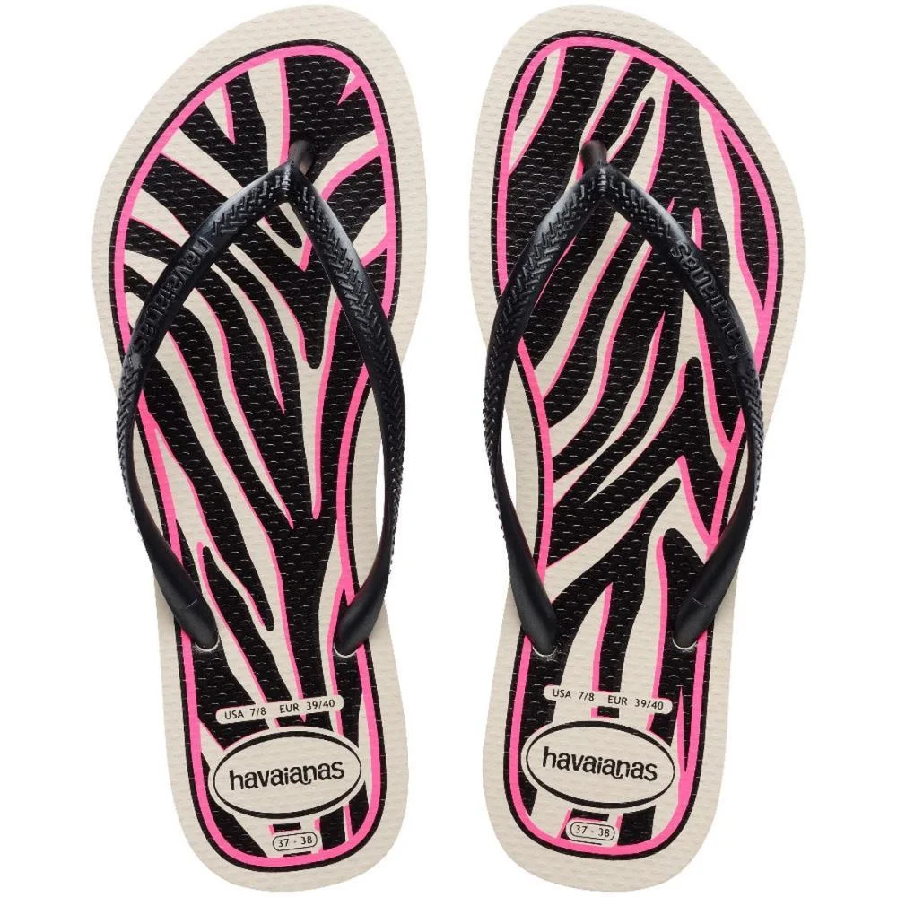 Chinelo Havaianas Feminino Slim Animals 39/0 Bege Palha Havaianas (Par)