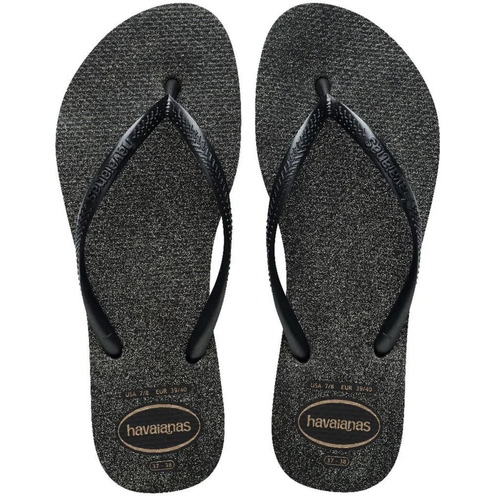 Chinelo Havaianas Feminino Slim Gloss 37/8 Preto/Prata Havaianas (Par)
