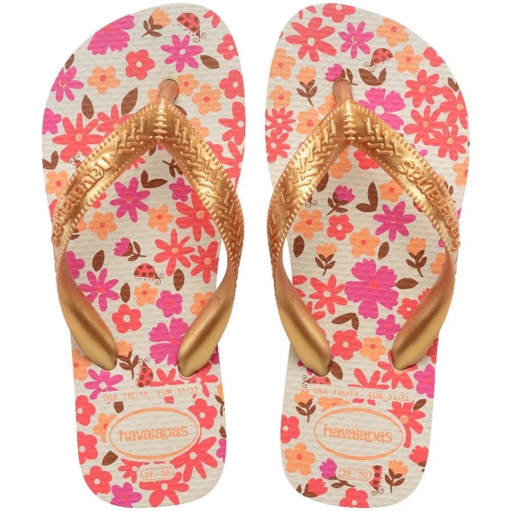 Chinelo Havaianas Infantil Kids Flores 29/0 Bege/Dourado Havaianas (Par)