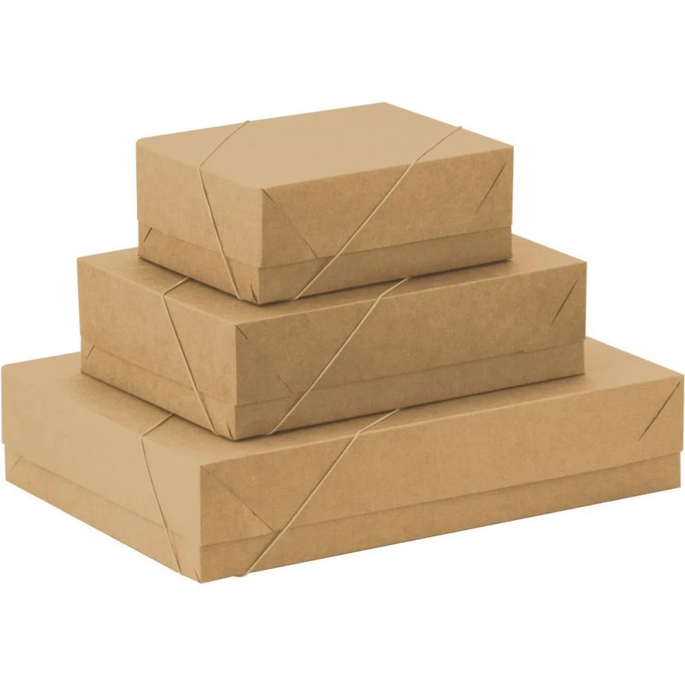 Caixa Para Presente Com Tampa Kraft Gd 35X25,5X7,5 Elast. Cristina (Pct.c/10)