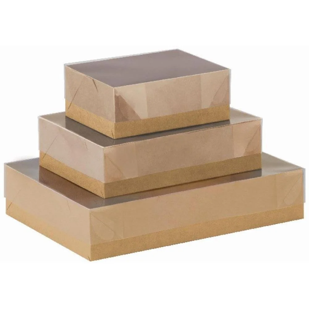 Caixa Para Presente Com Tampa Kraft E Pvc Gd 35X25,5X7,5 Cristina (Pct.c/05)