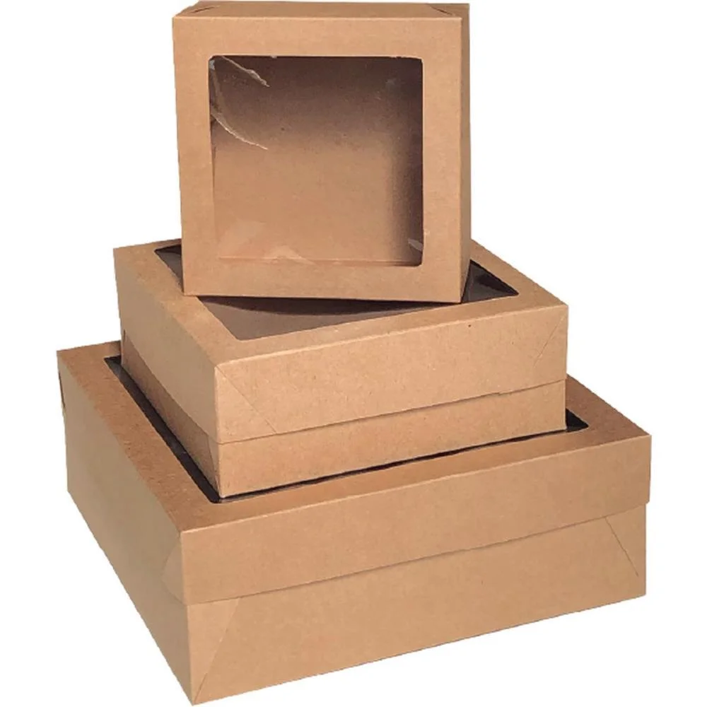 Caixa Para Presente Com Tampa Gd 28X28X10 Kraft Quad.c/Visor Cristina (Pct.c/10)
