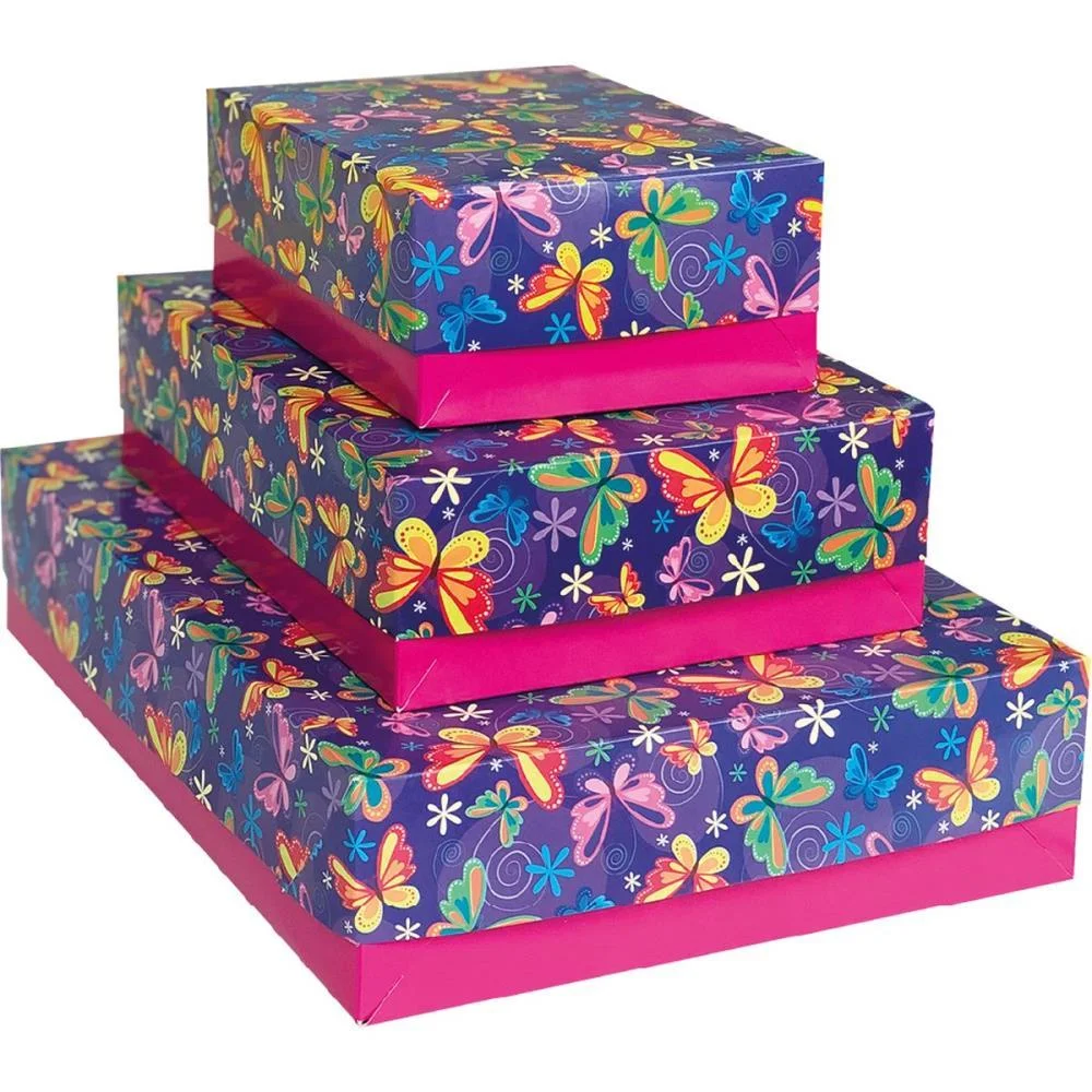 Caixa Para Presente Com Tampa Festas Md 26X19,5X7,5 Sortido Cristina (Pct.c/16)