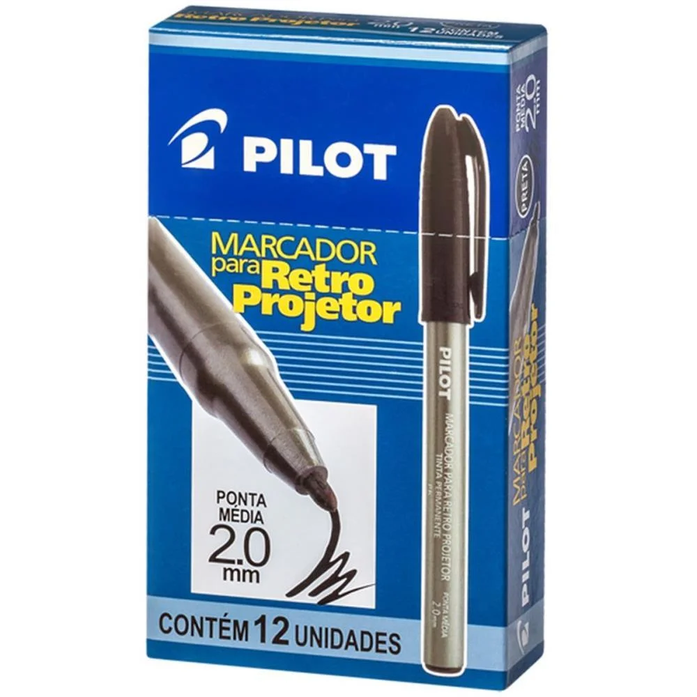 Caneta Retroprojetor 2.0Mm Marcador Preta Pilot (Cx.c/12)