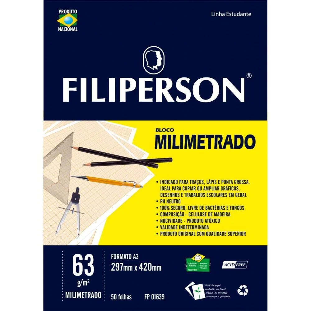 Bloco Tecnico Sem Margem Milimetrado A-3 63G.50F.branco Filiperson (Pct.c/05)