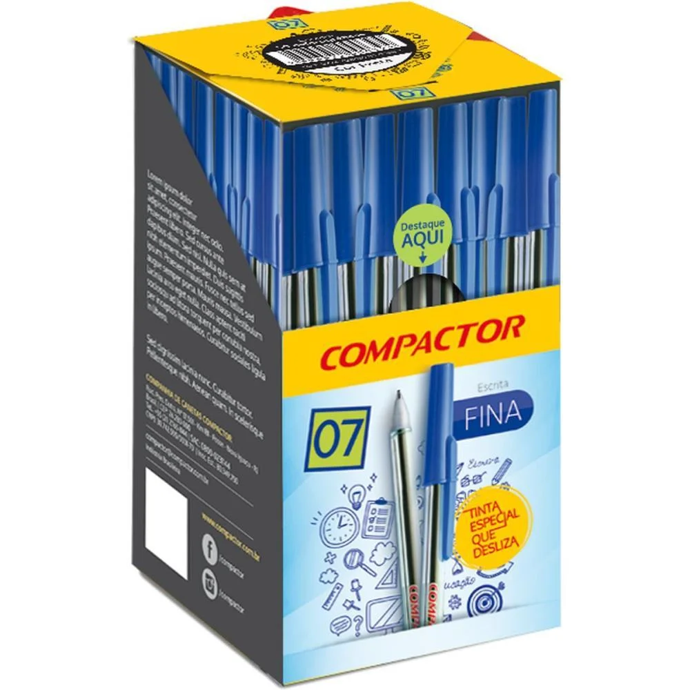 Caneta Esferografica 0,7Mm Fina Preta Compactor (Cx.c/50)