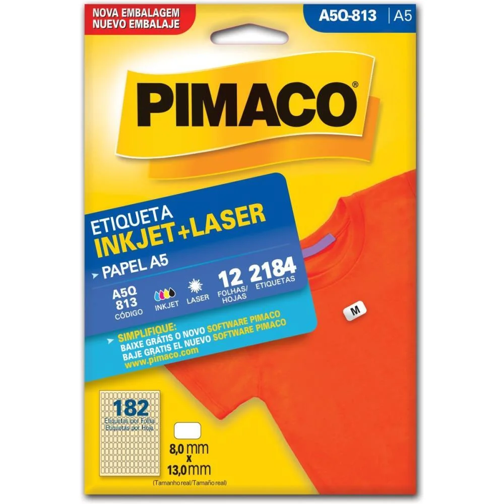 Etiqueta A5 A5Q-813 12 Fls 8,0 X 13,0 Mm Pimaco (Ct.c/2184)
