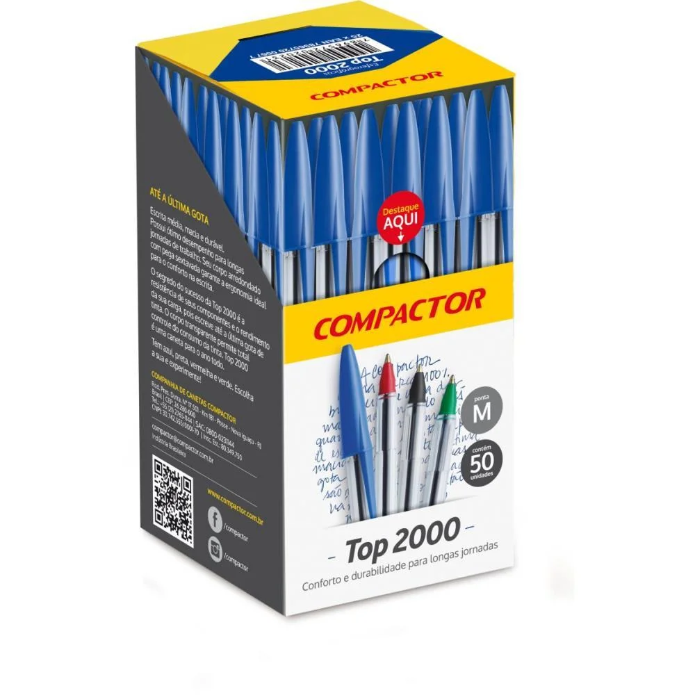 Caneta Esferografica Top 2000 Media Azul Compactor (Cx.c/50)