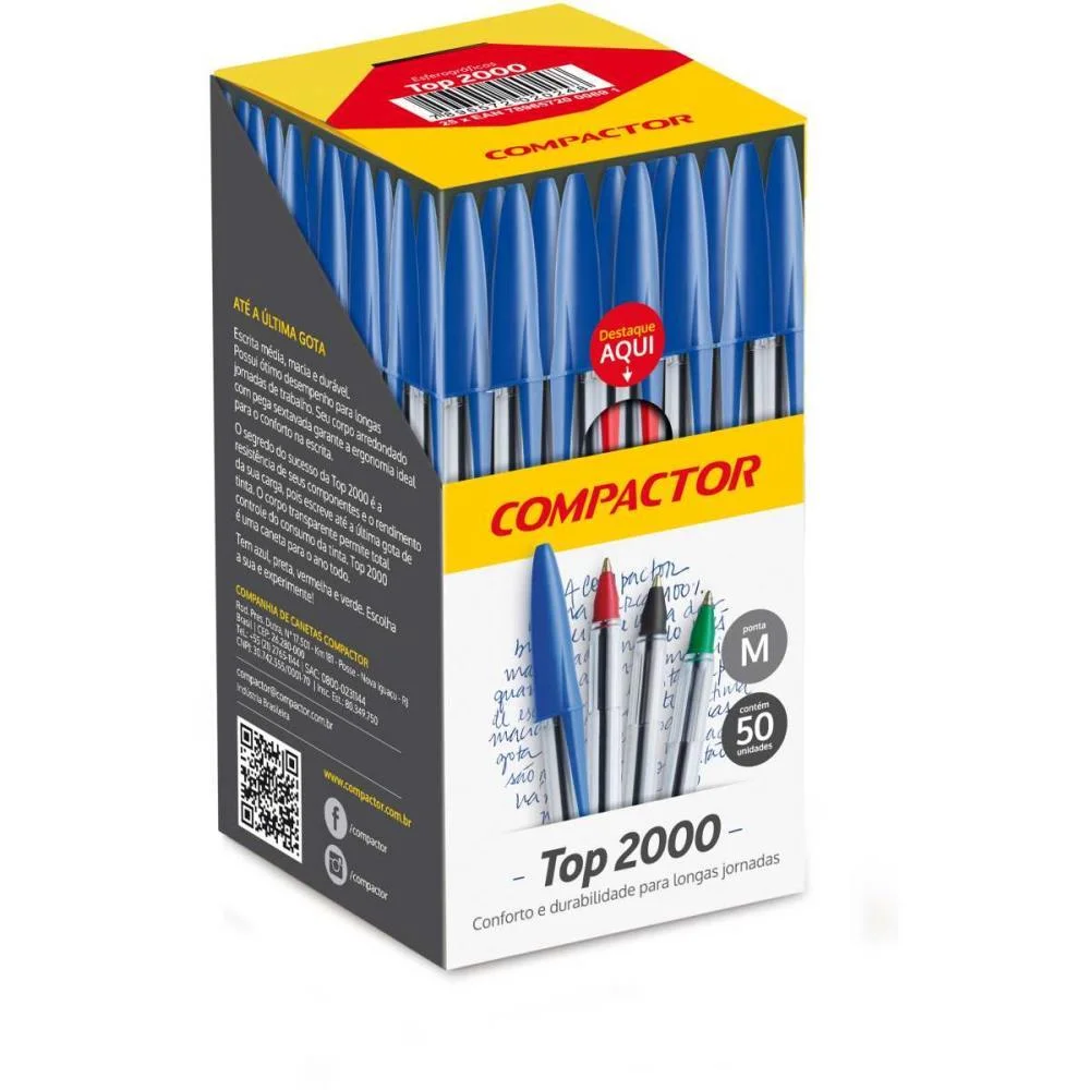 Caneta Esferografica Top 2000 Media Vermelha Compactor (Cx.c/50)