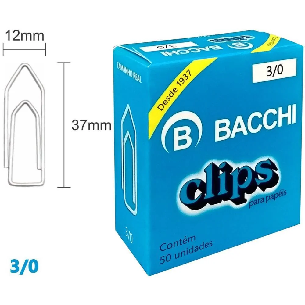 Clipe Galvanizado Aco 3/0 50 Unidades Bacchi (Pct.c/10)