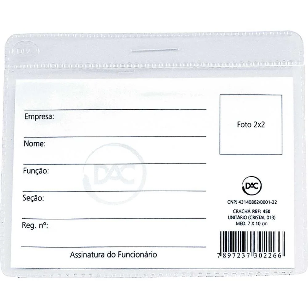 Cracha Sem Presilha Transparente 7X10 Cm. (0,13) Dac (Pct.c/50)