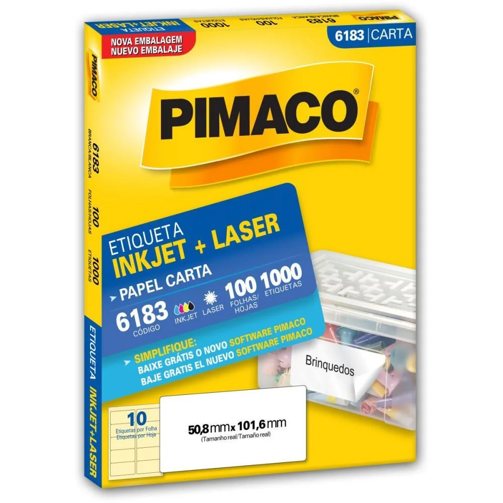 Etiqueta Carta 6183 100 Fls 50,8 X 101,6 Mm Pimaco (Cx.c/1000)