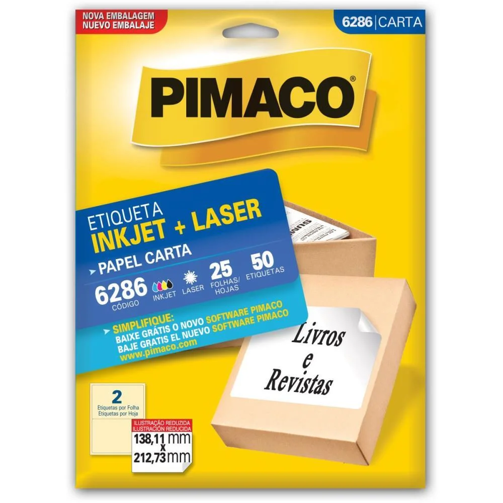 Etiqueta Carta 6286 25 Fls 138,11 X 212,73 Mm Pimaco (Ct.c/50)