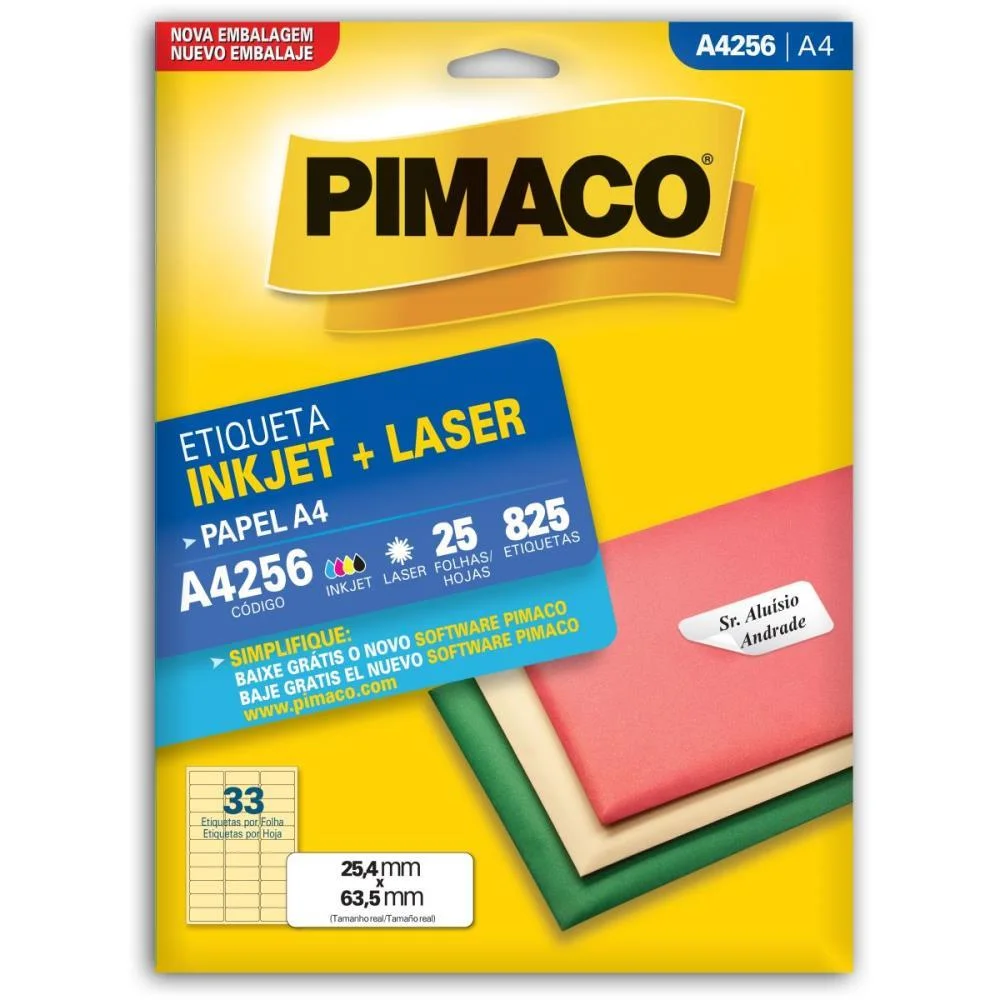 Etiqueta A4 A4256 25 Fls 25,4 X 63,5 Mm Pimaco (Ct.c/825)