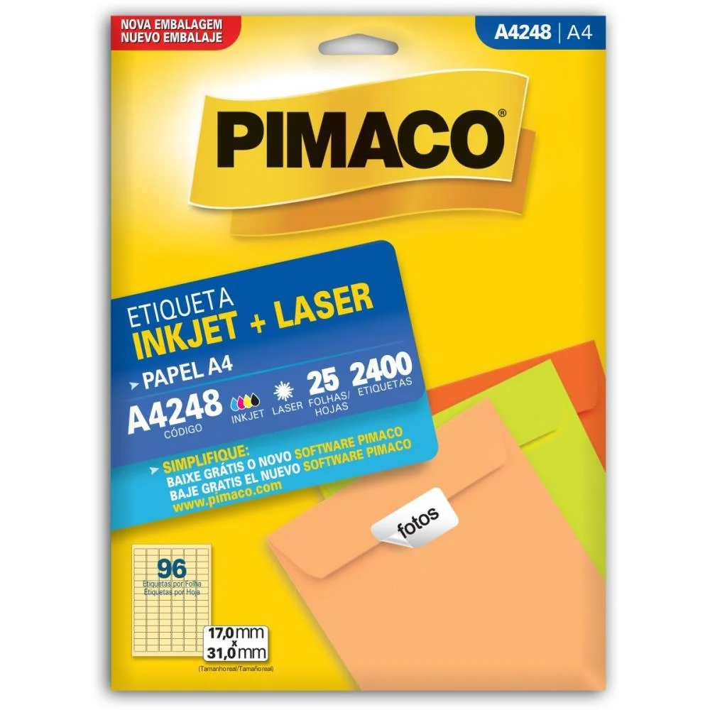 Etiqueta A4 A4248 25 Fls 17,0 X 31,0 Mm Pimaco (Ct.c/2400)