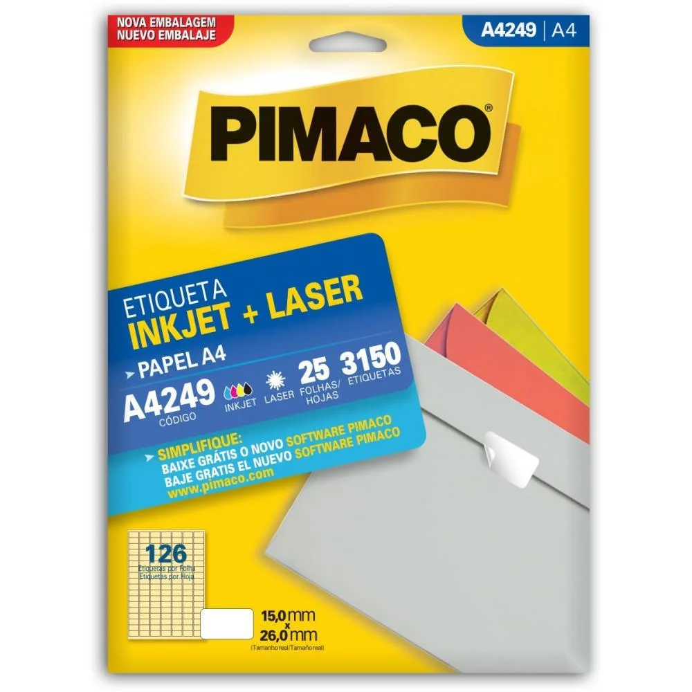 Etiqueta A4 A4249 25 Fls 15,0 X 26,0 Mm Pimaco (Ct.c/3150)