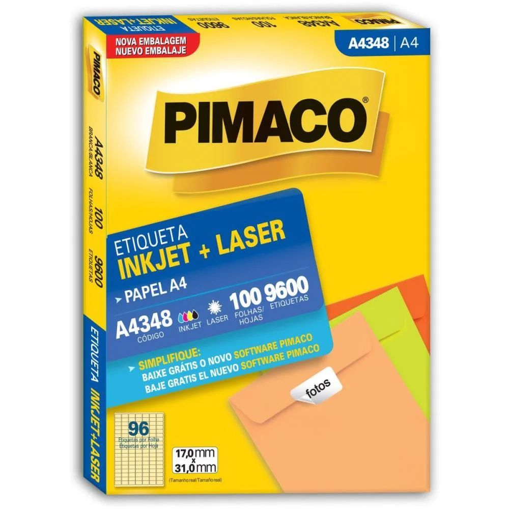 Etiqueta A4 A4348 100 Fls 17,0 X 31,0 Mm Pimaco (Cx.c/9600)