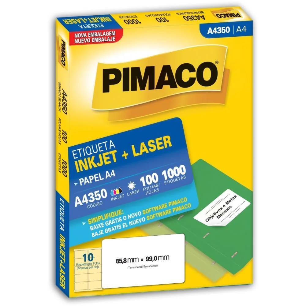 Etiqueta A4 A4350 100 Fls 55,8 X 99,0 Mm Pimaco (Cx.c/1000)