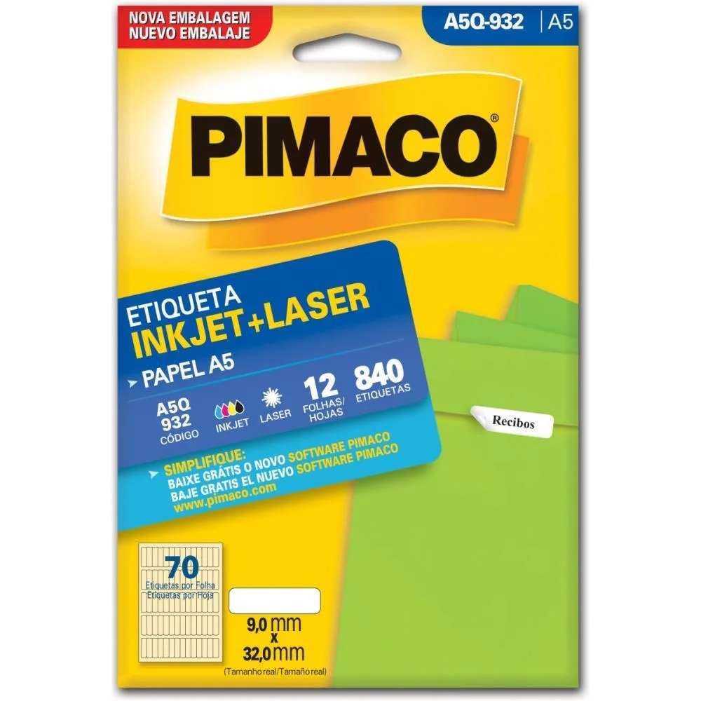 Etiqueta A5 A5Q-932 12 Fls 9,0 X 32,0 Mm Pimaco (Ct.c/840)