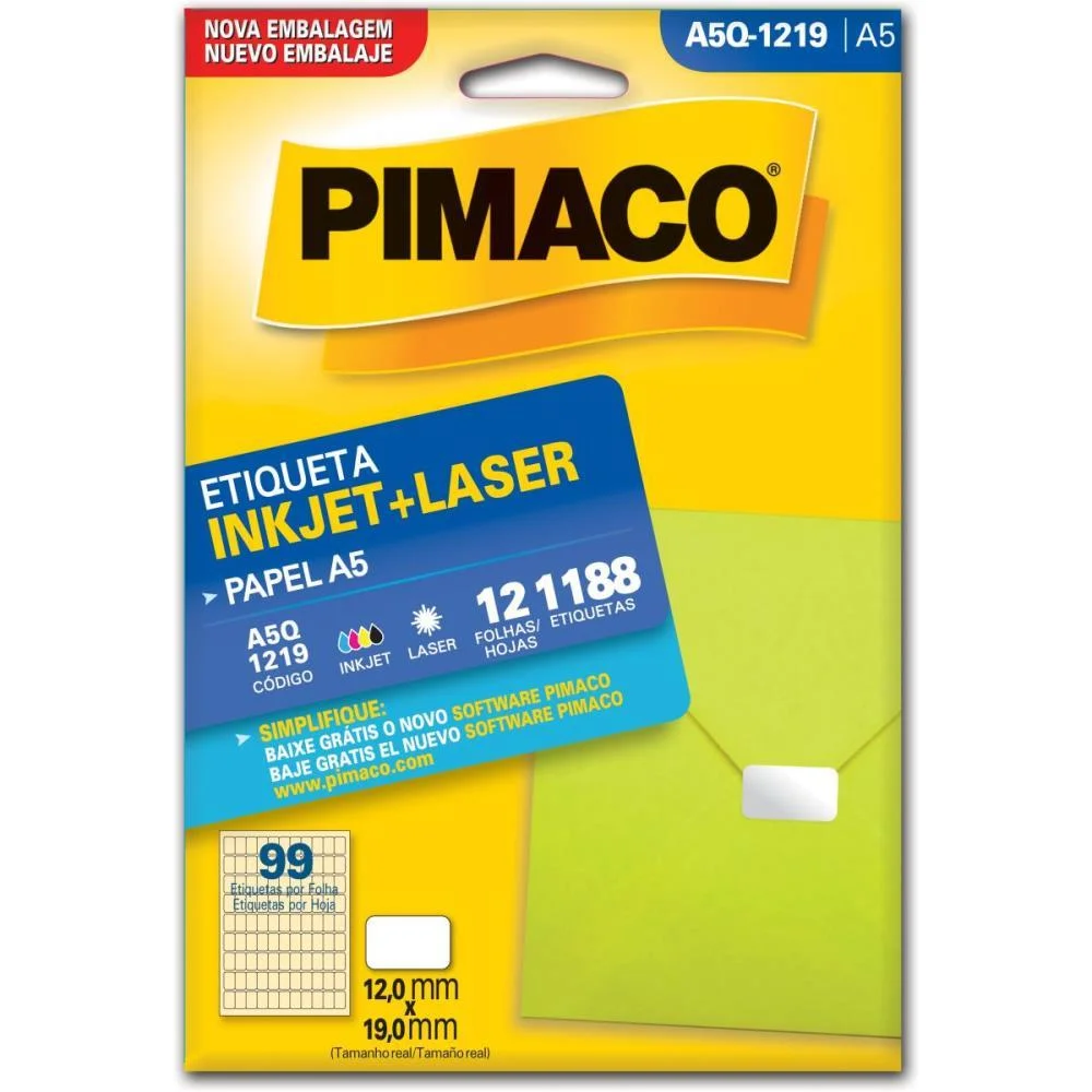 Etiqueta A5 A5Q-1219 12 Fls 12,0 X 19,0 Mm Pimaco (Ct.c/1188)