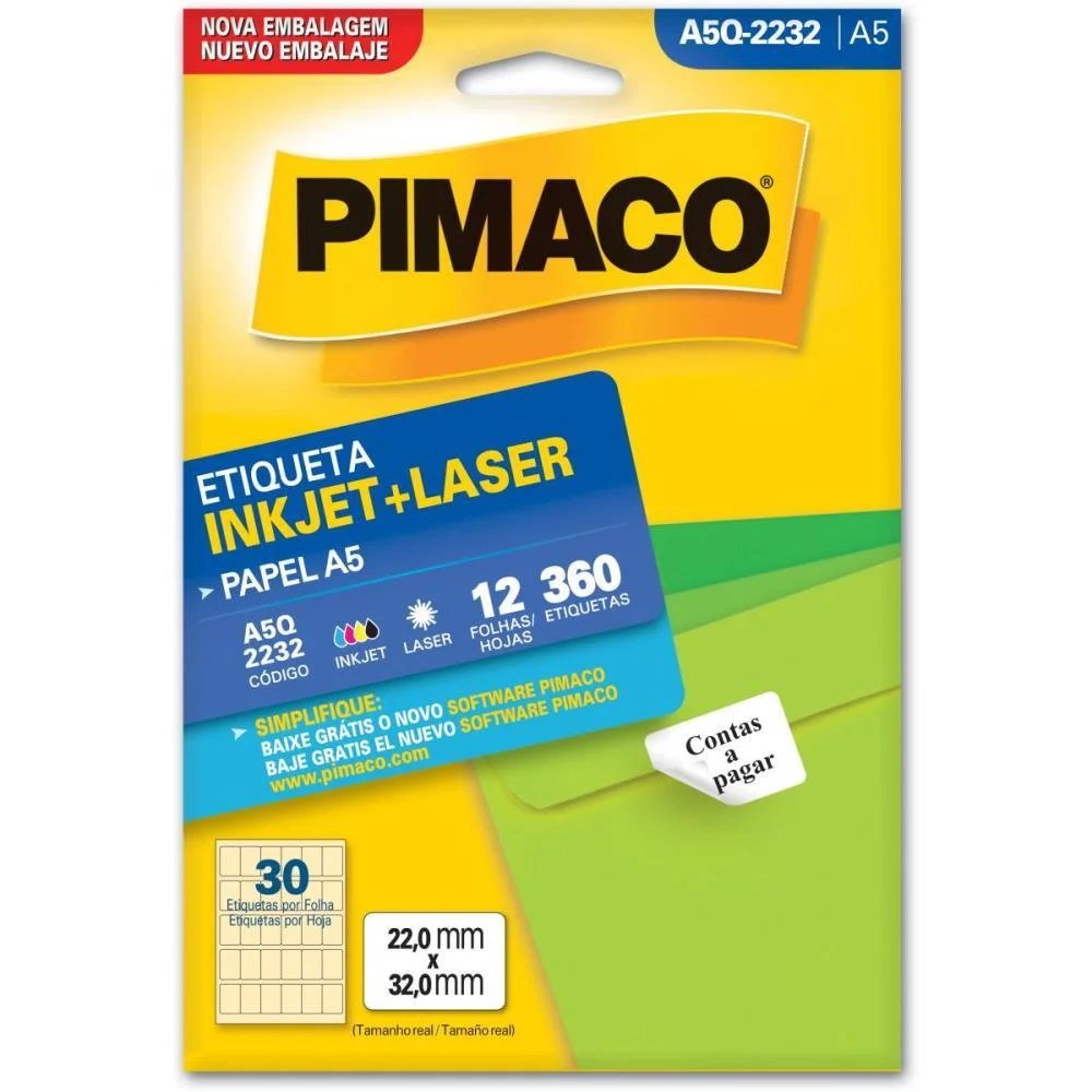 Etiqueta A5 A5Q-2232 12 Fls 22,0 X 32,0 Mm Pimaco (Ct.c/360)