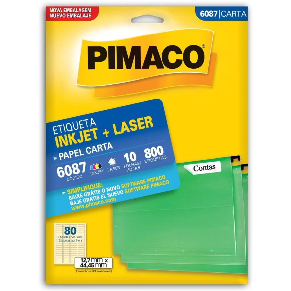 Etiqueta Carta 6087 10 Fls 12,7 X 44,45 Mm Pimaco (Ct.c/800)