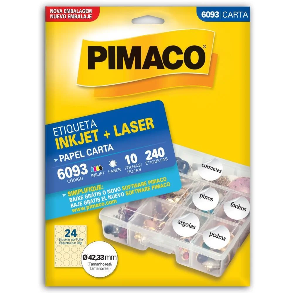 Etiqueta Carta 6093 Redonda 10 Fls 42 Mm Pimaco (Ct.c/240)