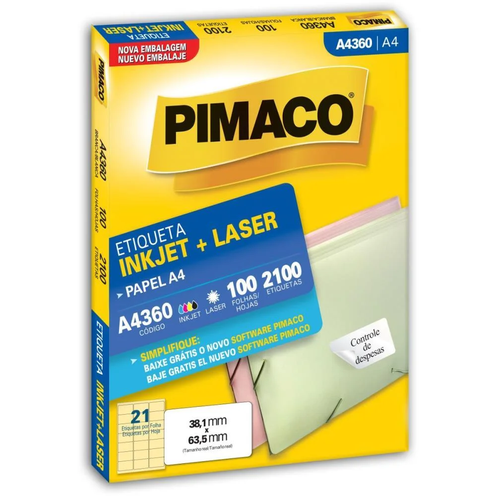 Etiqueta A4 A4360 100 Fls 38,1 X 63,5 Mm Pimaco (Cx.c/2100)