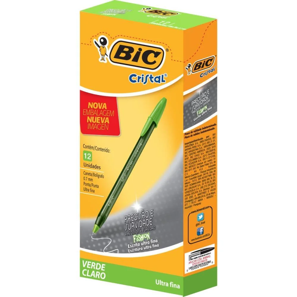 Caneta Esferografica Cristal Fashion Fine Verde Bic (Cx.c/12)