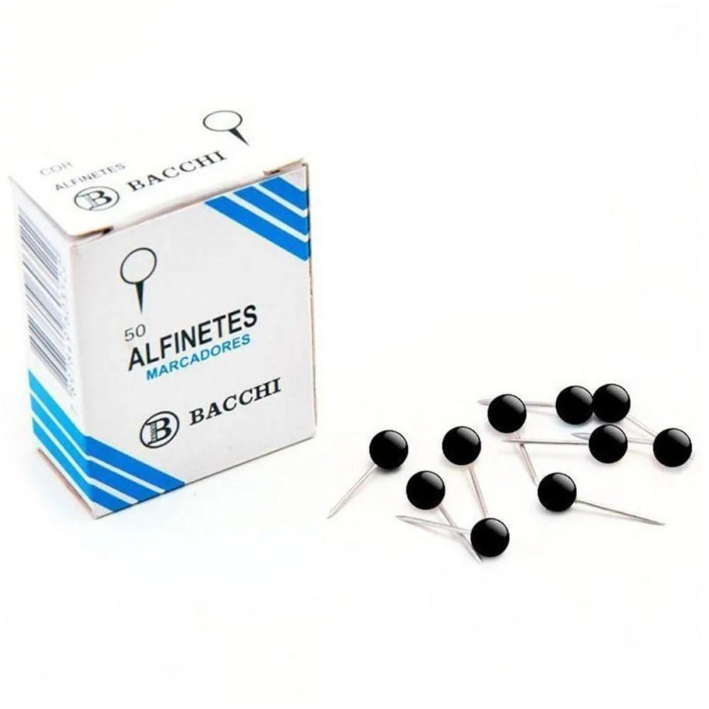 Alfinete Mapa Preto Cx.c/50Pcs. Bacchi (Pct.c/10)