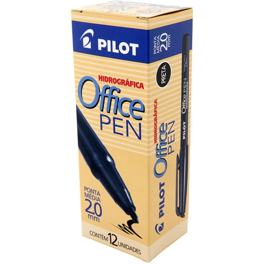 Caneta Hidrografica Office Pen 2.0Mm Preta Pilot (Cx.c/12)