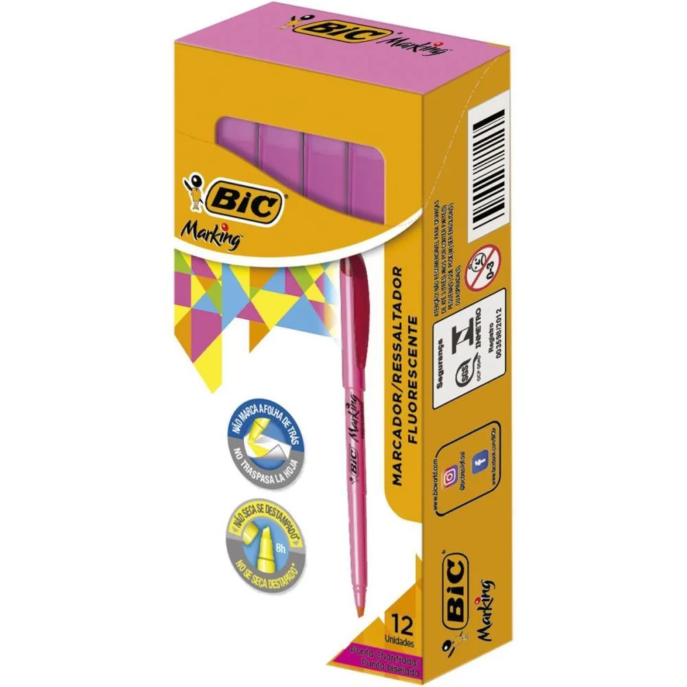 Caneta Marca Texto Marking Rosa Bic (Cx.c/12)