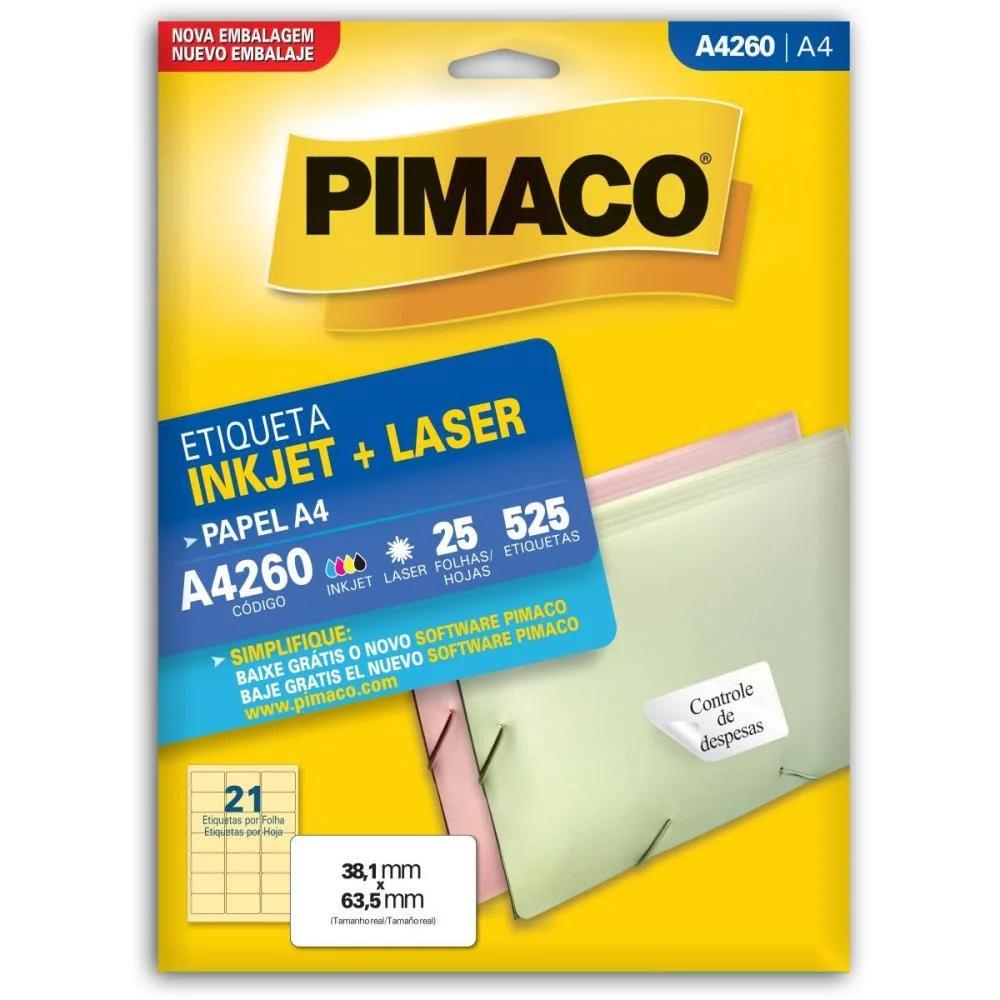 Etiqueta A4 A4260 25 Fls 38,1 X 63,5 Mm Pimaco (Ct.c/525)