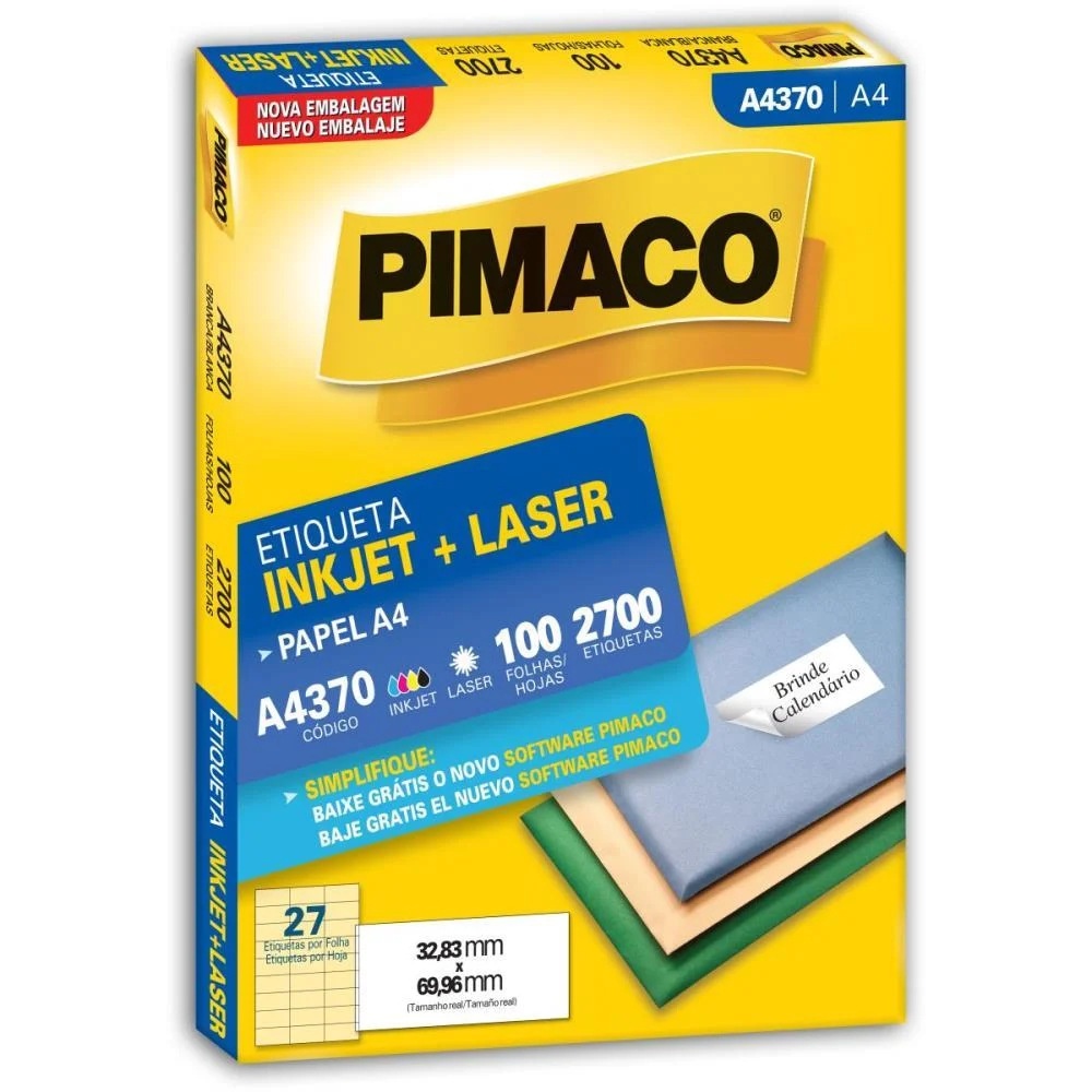 Etiqueta A4 A4370 100 Fls 32,83 X 69,96 Mm Pimaco (Cx.c/2700)