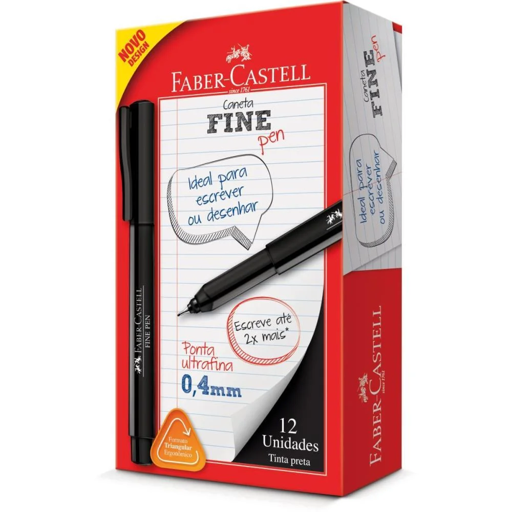 Caneta Com Ponta Porosa Fine Pen 0,4Mm Ultra Fina Pret Faber-Castell (Cx.c/12)