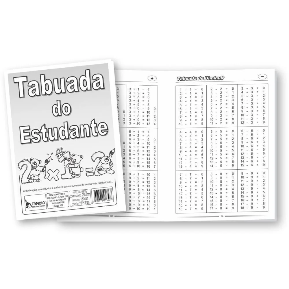 Caderno De Tabuada Tabuada Do Estudante 10 Folhas Tamoio (Pct.c/50)