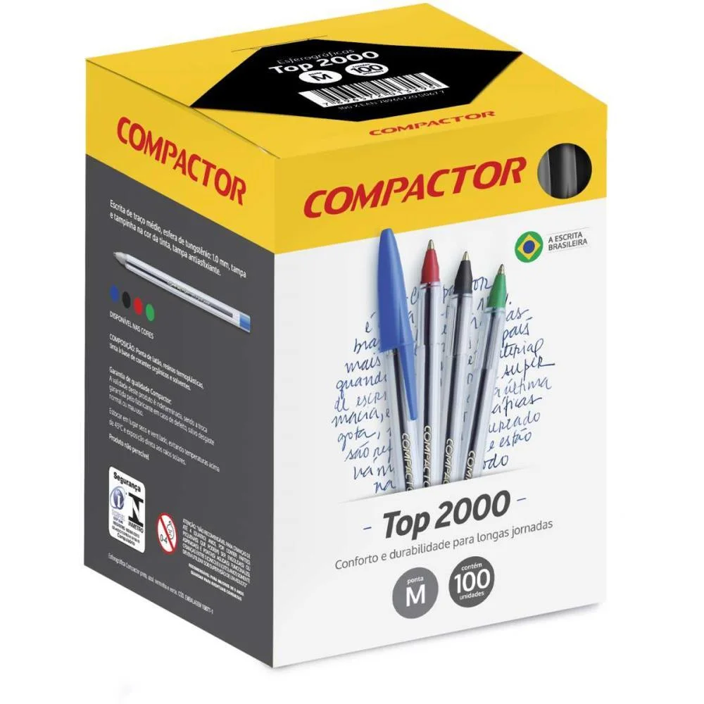 Caneta Esferografica Top 2000 Media Preta Compactor (Cx.c/100)