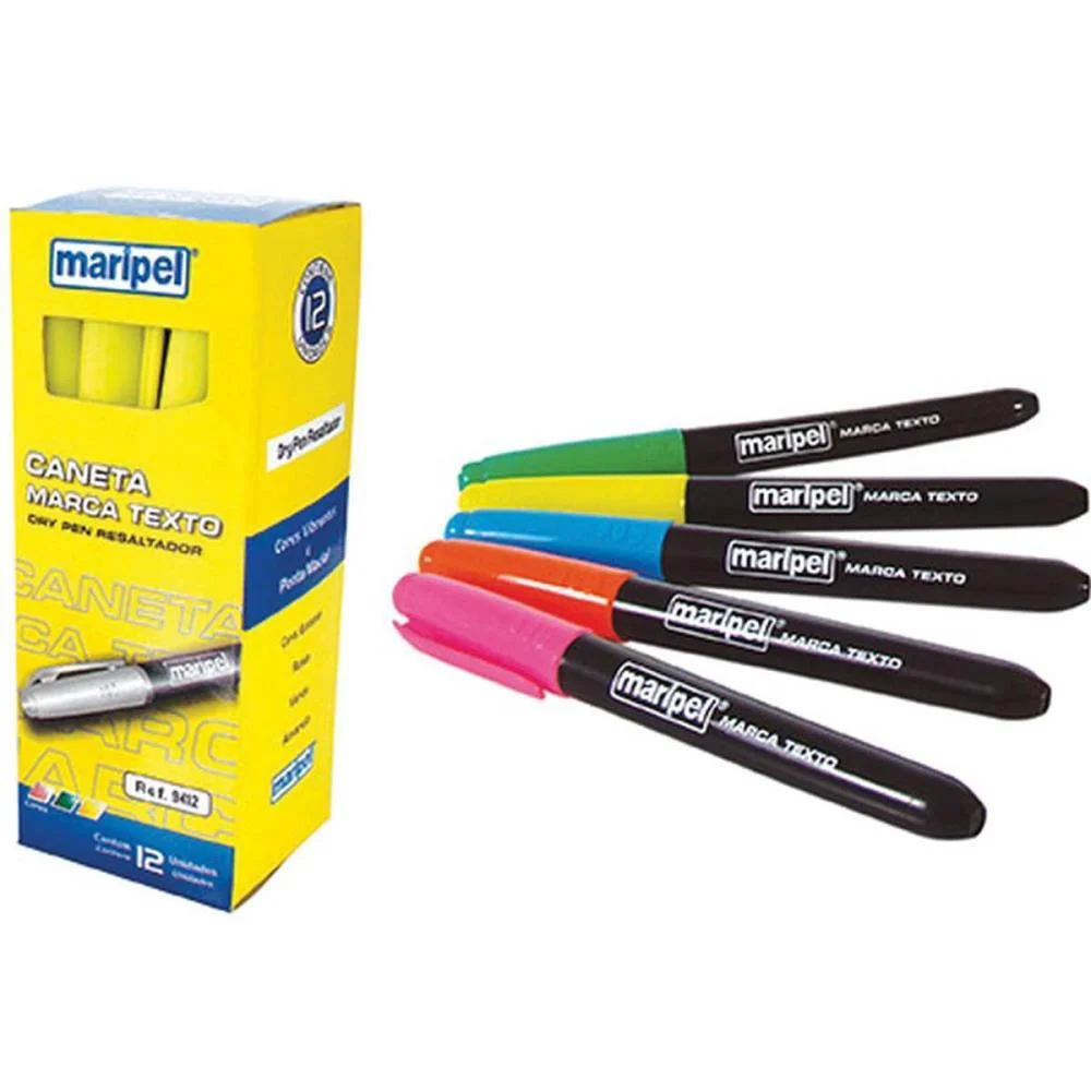 Caneta Marca Texto Dry Pen Azul Maripel (Cx.c/12)