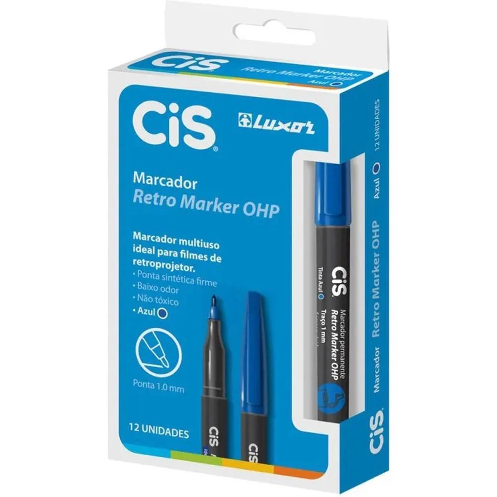Caneta Retroprojetor 1.0Mm Cis Azul Sertic (Cx.c/12)