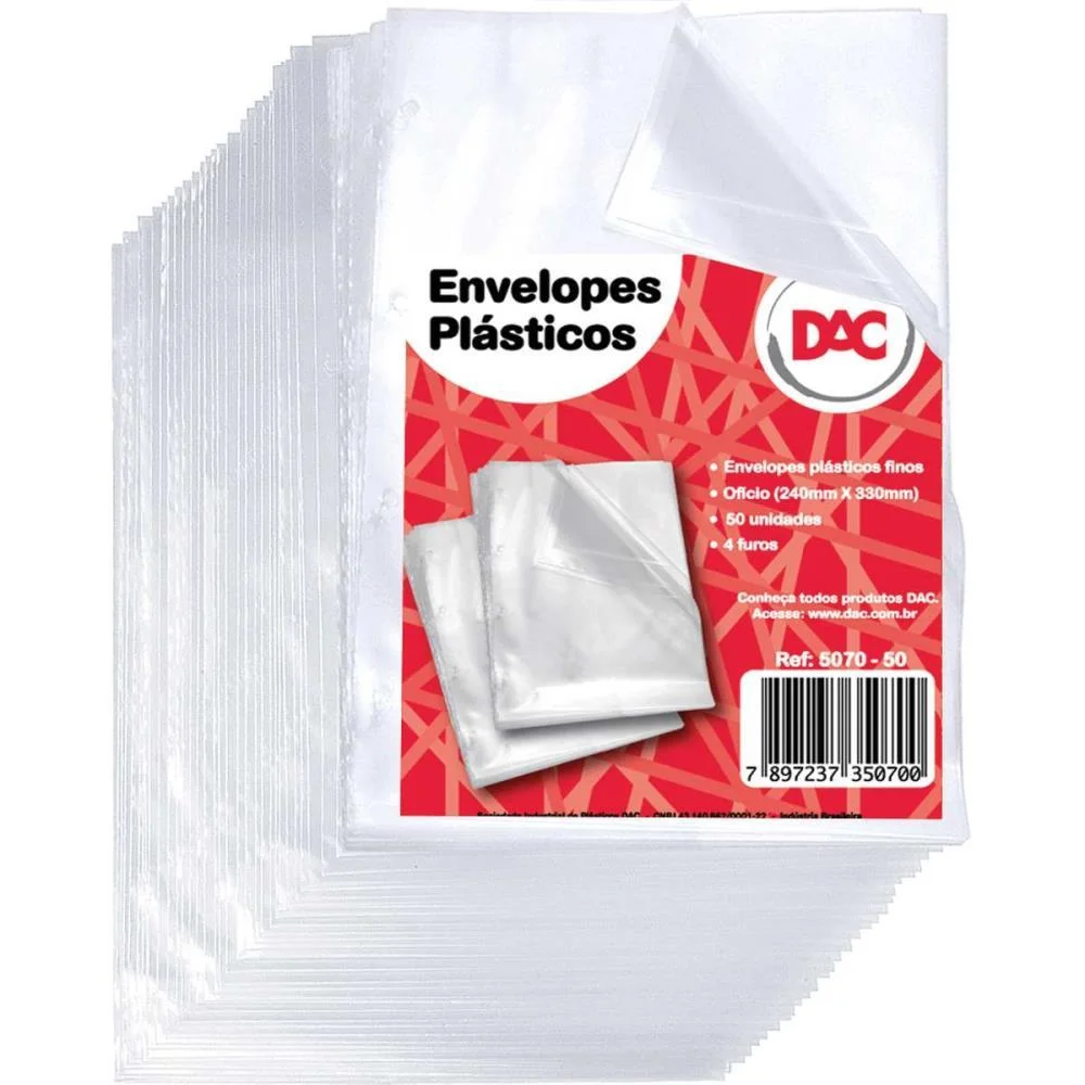 Envelope Plastico A3 4Furos Medio 0,10Mm Dac (Pct C/50)