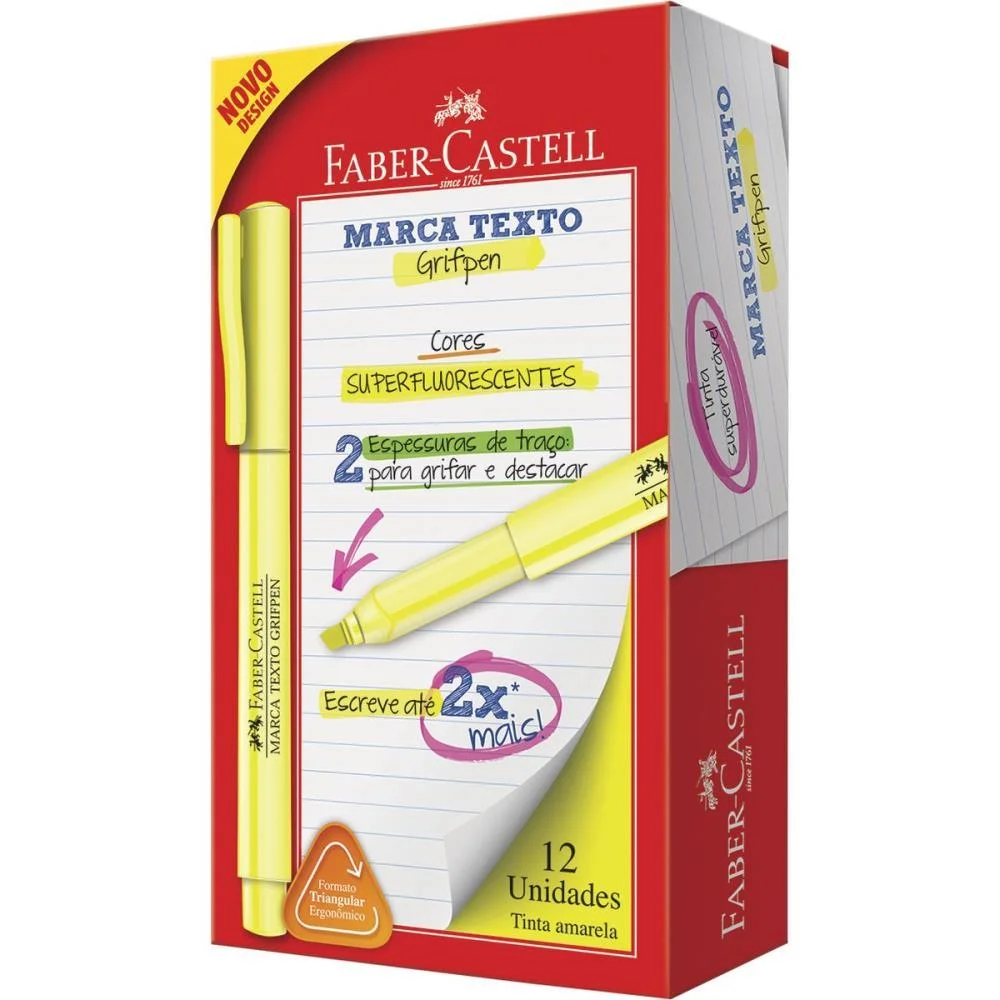 Caneta Marca Texto Grifpen Amarela Faber-Castell (Cx.c/12)