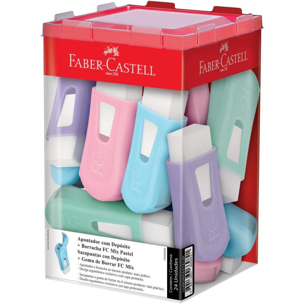 Borracha Branca Tons Pastel C/Apontador Faber-Castell (Dp.c/24)