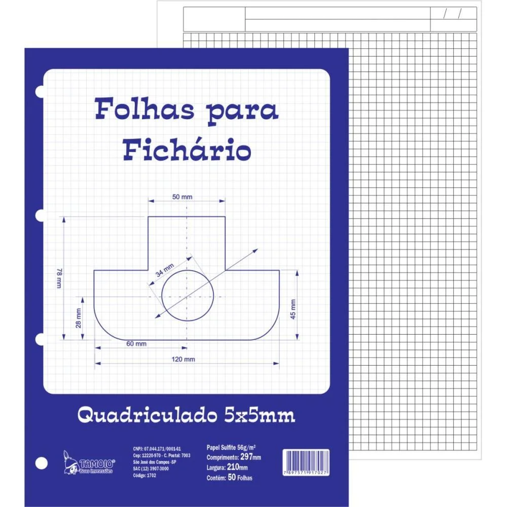 Bloco Para Fichario Universit. Quadriculado Branco 5X5Mm 50F. Tamoio (Pct.c/05)
