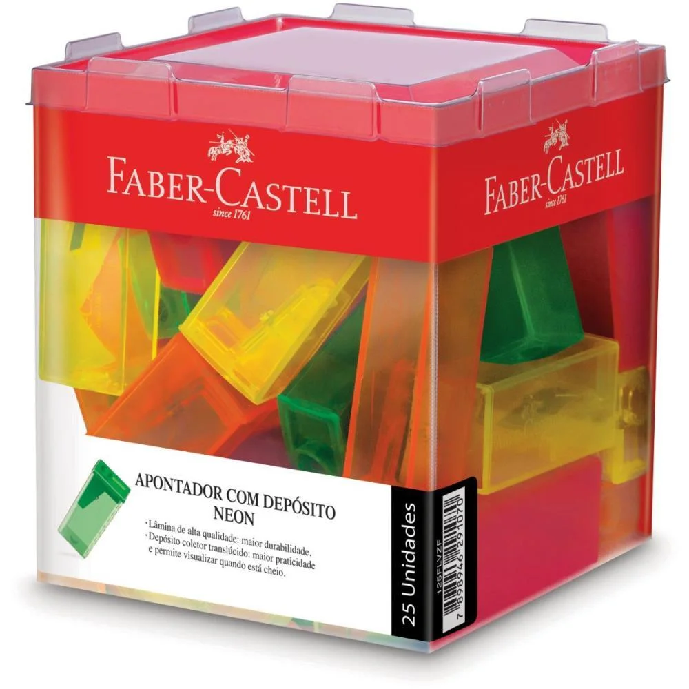 Apontador Com Deposito Transparente Cores Neon Faber-Castell (Dp.c/25)