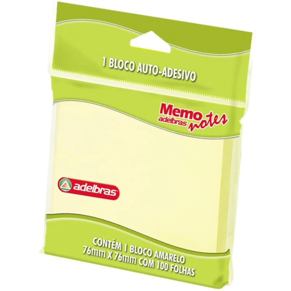 Bloco De Recado Autoadesivo Memonote Amarelo 76X76 100Fls Adelbras (Unidade)