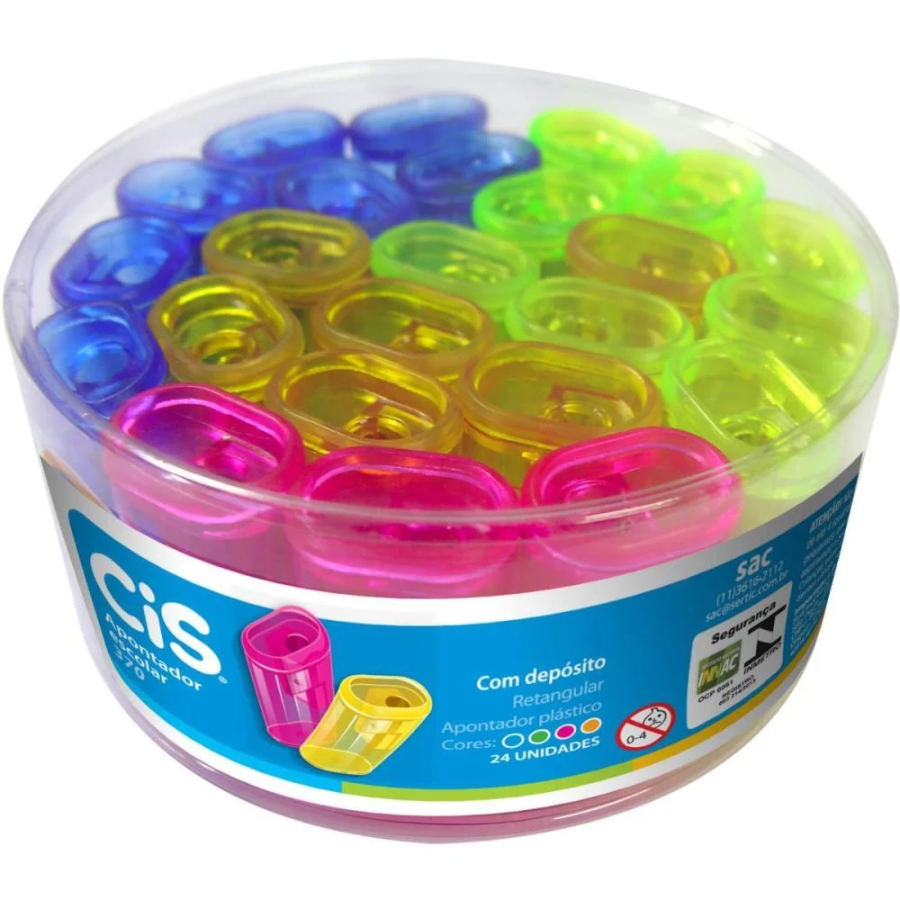 Apontador Com Deposito Cis-370N Plast.transp.cores Sertic (Pote-24)